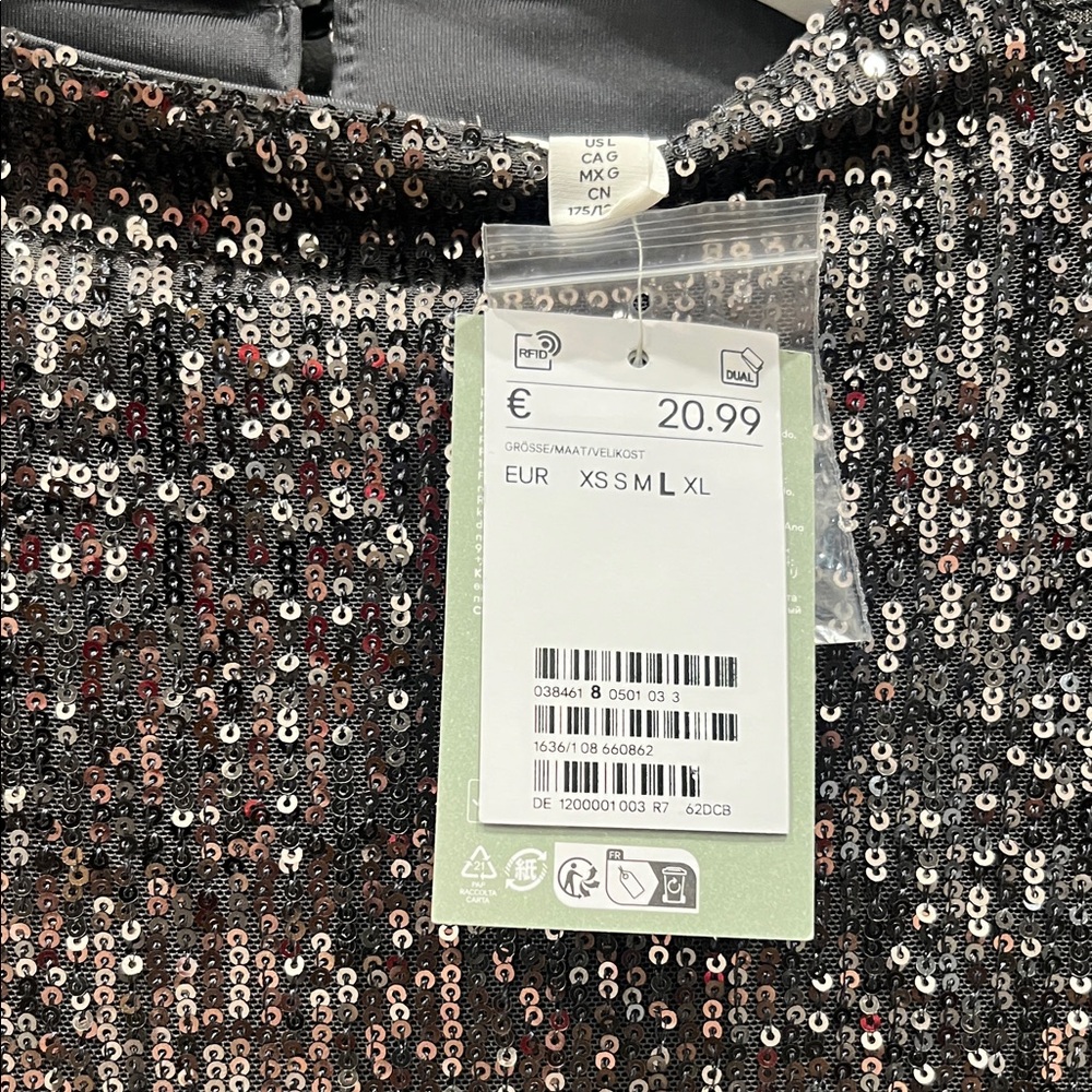 H&M Sequin Gray Silver Women's Top Size L - Picture 2 of 5